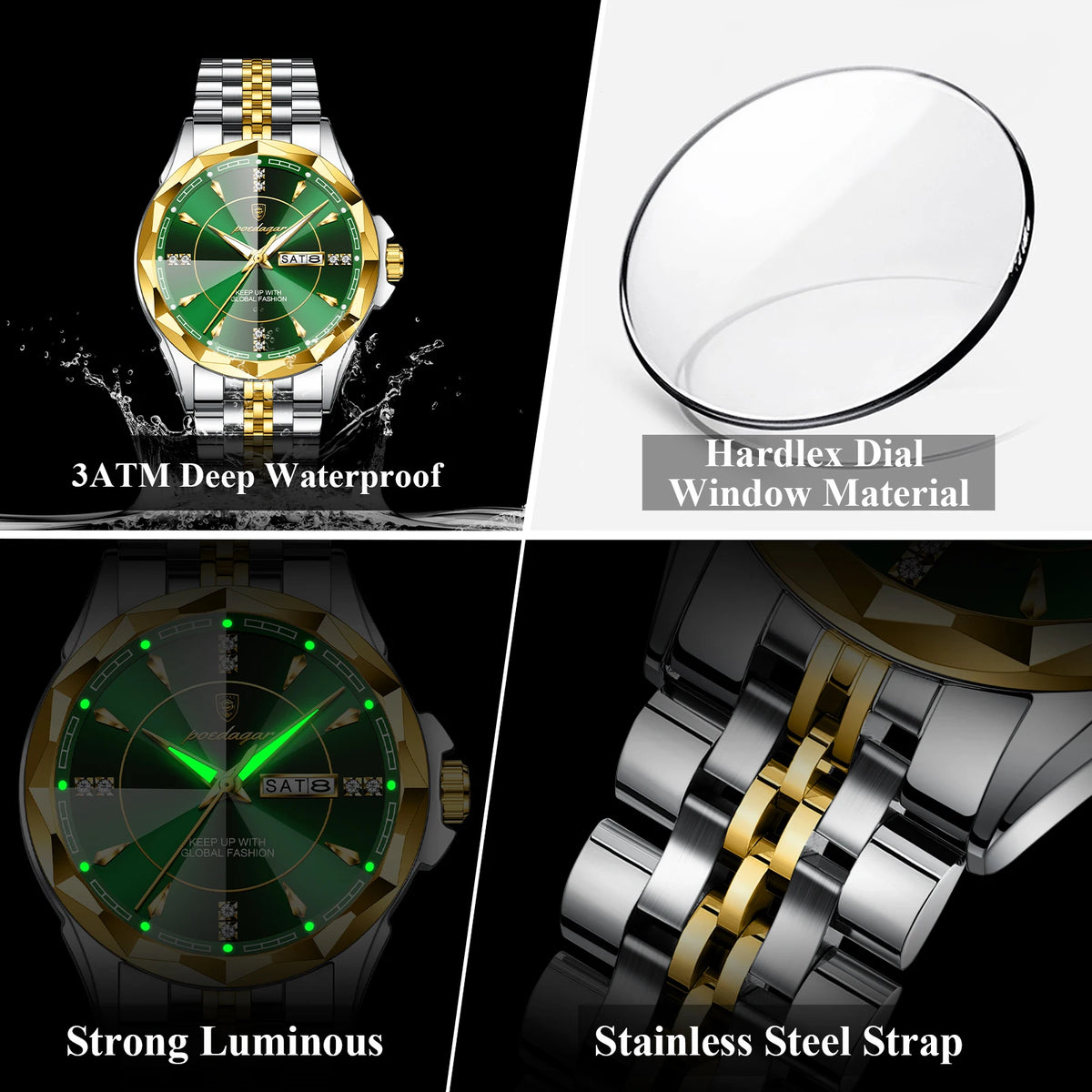 Poedagar 674 Luxury Men's Watch Business Stainless Steel Quartz Watches Montre Waterproof Luminous Calendar Wristwatch for Men