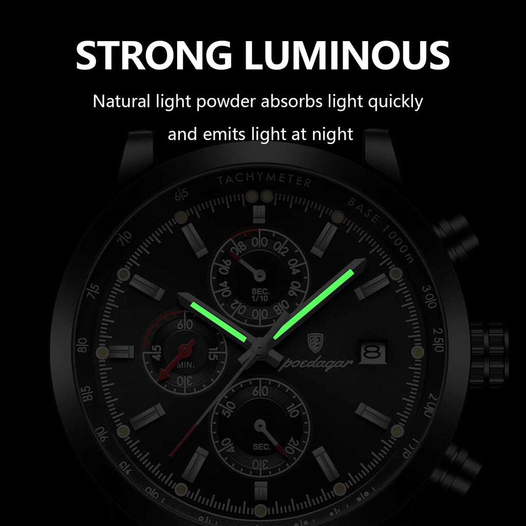 Poedagar 932 Luxury Men's Watch Leather Strap Waterproof Quartz Watches Luminous Chronograph Wristwatch for Men Montre Homme
