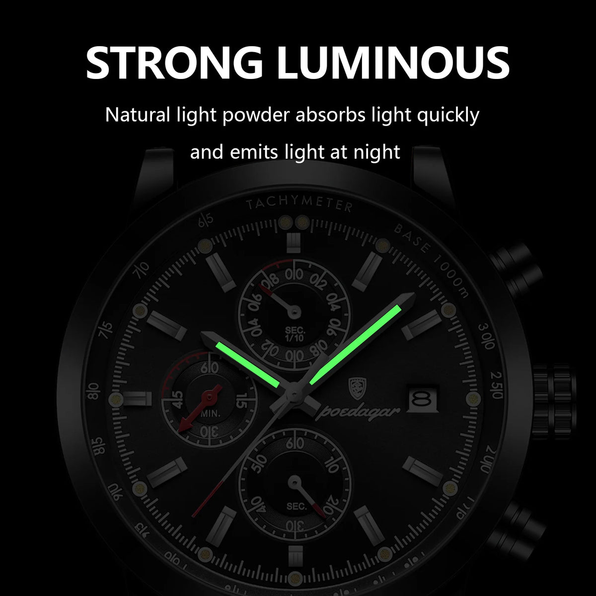 Poedagar 932 Luxury Men's Watch Leather Strap Waterproof Quartz Watches Luminous Chronograph Wristwatch for Men Montre Homme
