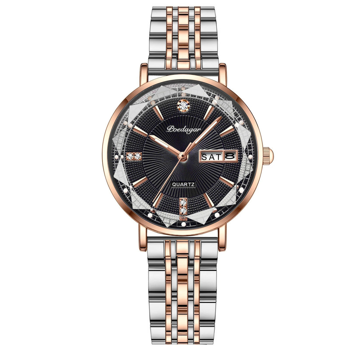 Poedagar Strap Wristwatch Luxury Diamond Stainless Steel Quartz Watches Waterproof Calendar Ladies Watch Clock for Women