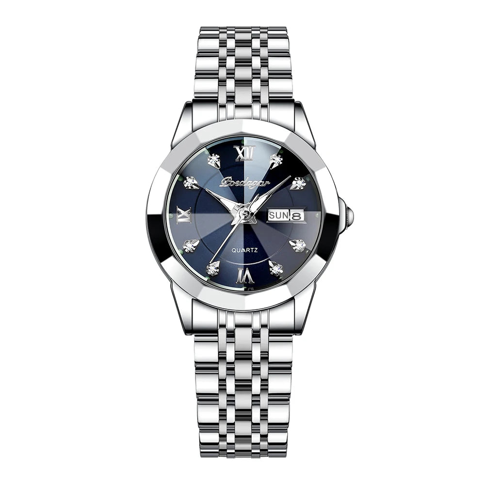 Poedagar Watch Women Diamond Luxury Ladies Watch Stainless Steel Quartz Watches Waterproof Calendar Luminous for Womens Clock