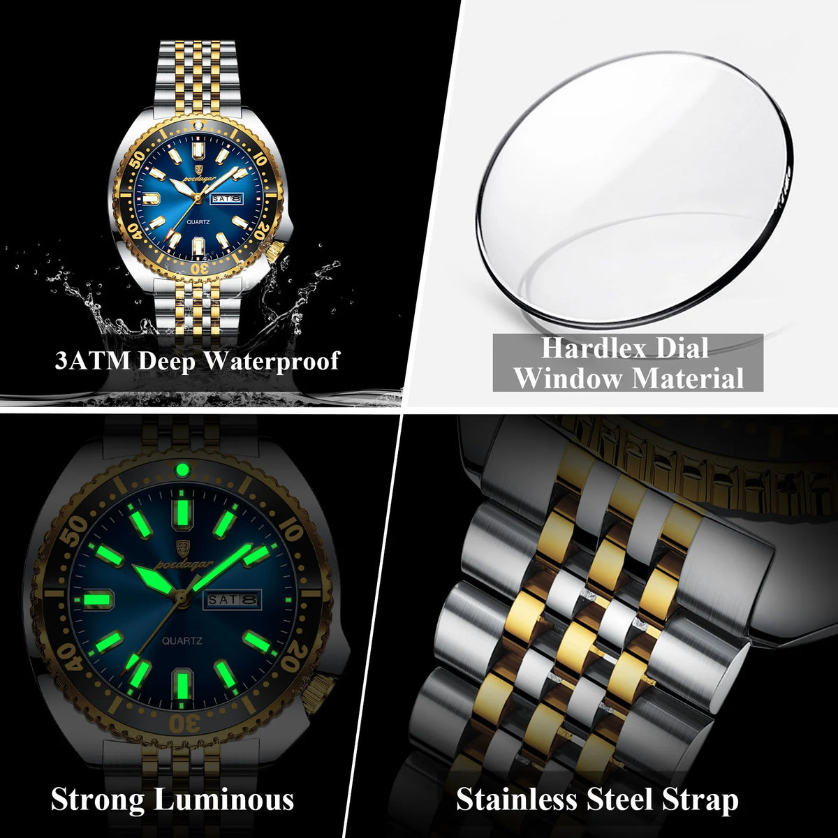 Poedagar 682 Men Watch Luxury Sport Rotating Bezel Date Day Stainless Steel Quartz Wristwatch Ready to Ship Factory Direct Sale