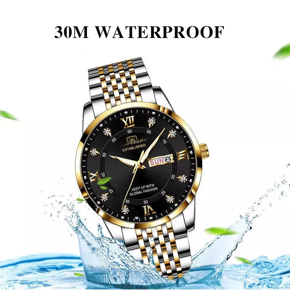 Poedagar 836 Luxury Men's Watch Business Diamond Stainless Steel Relojes Montre Waterproof Luminous Calendar Watch for Men