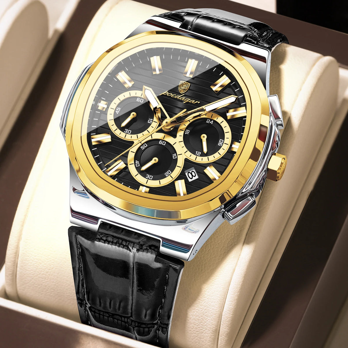 Poedagar 834 Luxury Mens Quartz Watch Wholesale Relogio Masculino Waterproof Luminous Leather Strap Chronograph Daily wear