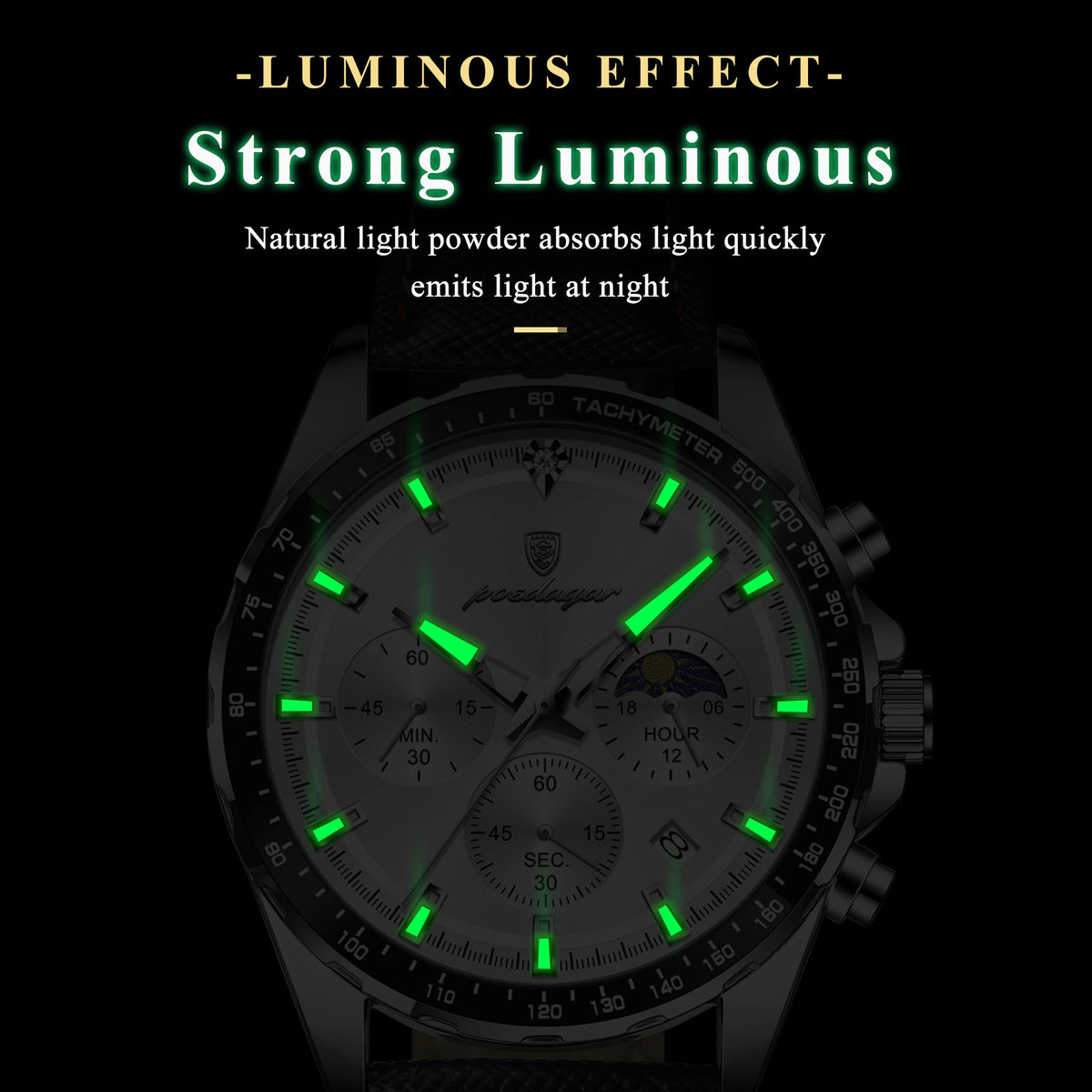 Poedagar 879 Reloj Waterproof Luminous Sport Genuine Leather Quartz Watch for Men