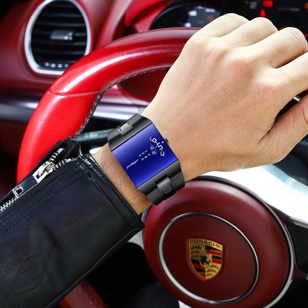 Poedagar 857 Luxury Mens Watch Leather Strap Blue Mirror Dial Waterproof Daily Wear Wristwatch Factory Direct Ready to Ship