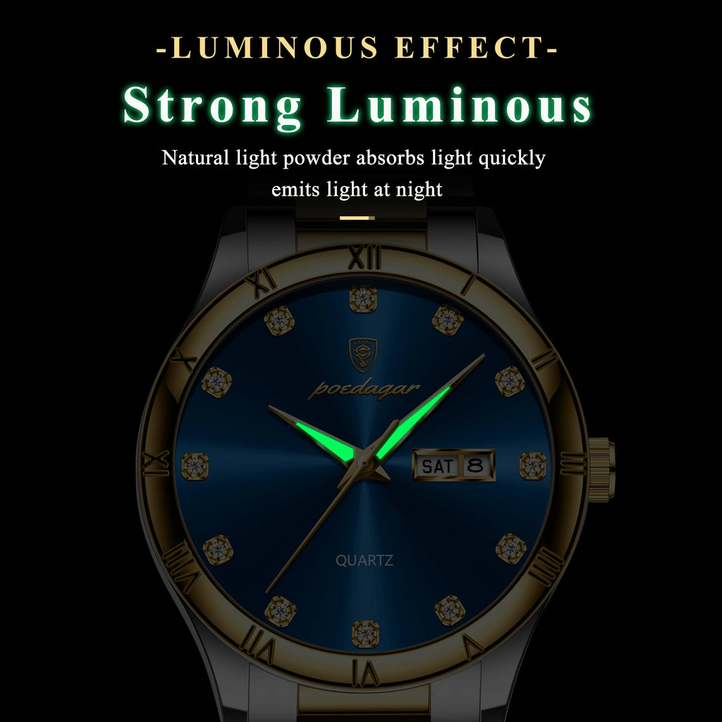 Poedagar 878 Luxury Men's Watch Stainless Steel Bracelet Reloj Herrenuhr Men Watches Waterproof Luminous Quartz Watches for Men