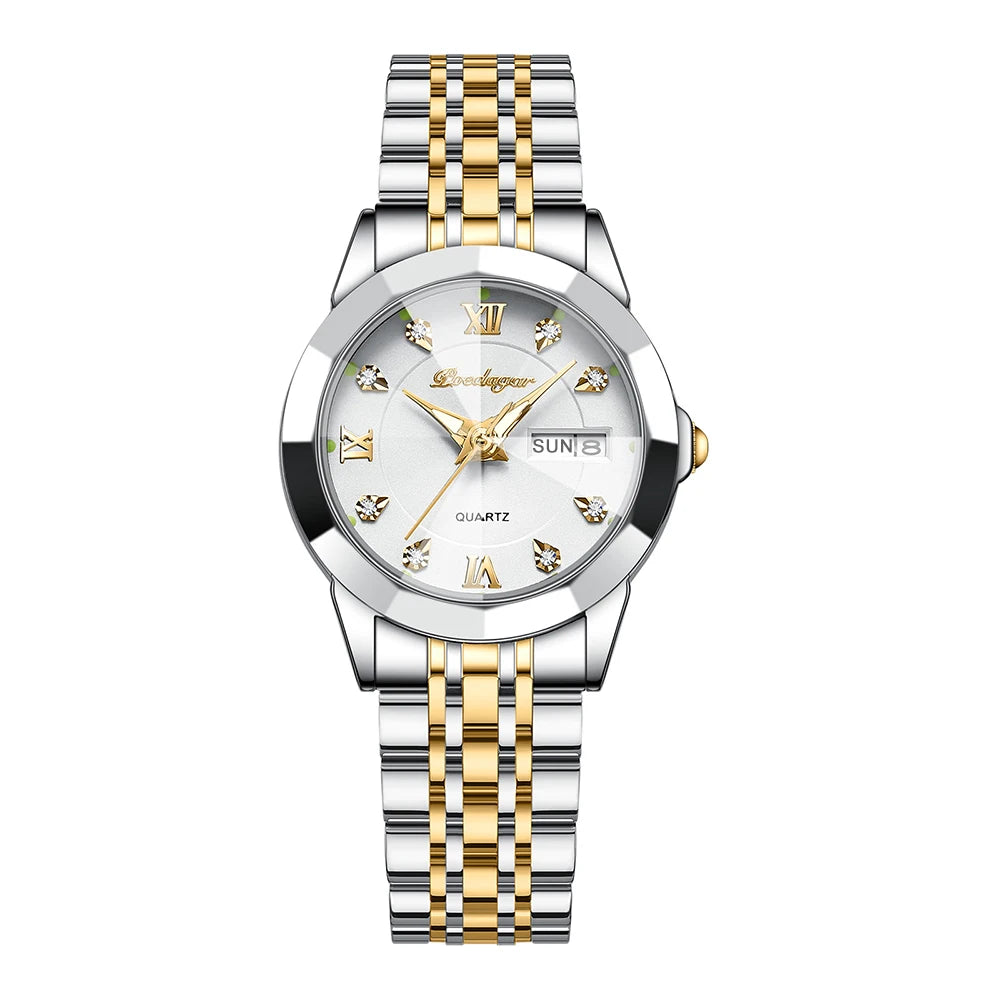 Poedagar Watch Women Diamond Luxury Ladies Watch Stainless Steel Quartz Watches Waterproof Calendar Luminous for Womens Clock