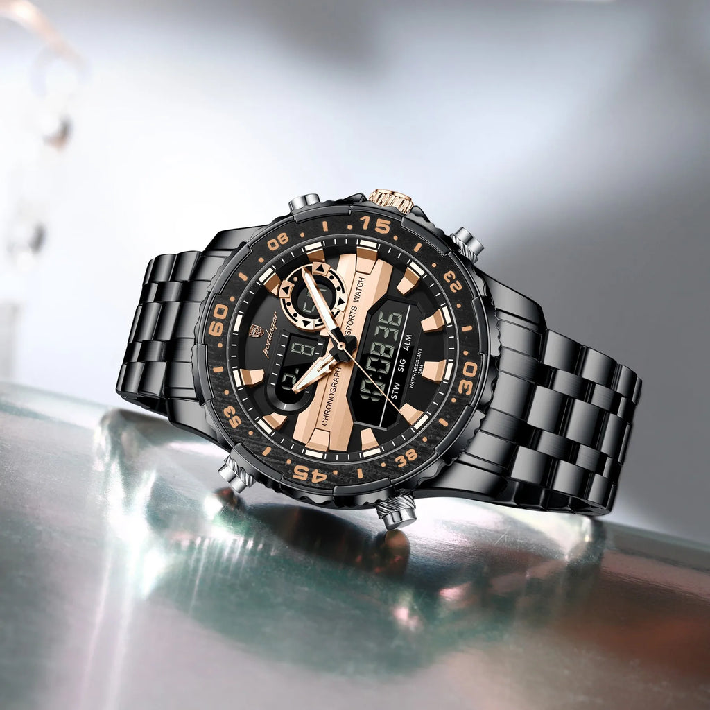 Poedagar E122 Men Watch LED Display Digital Chronograph Stainless Steel Alarm Luminous 3ATM Waterproof Factory Direct Sale Reloj