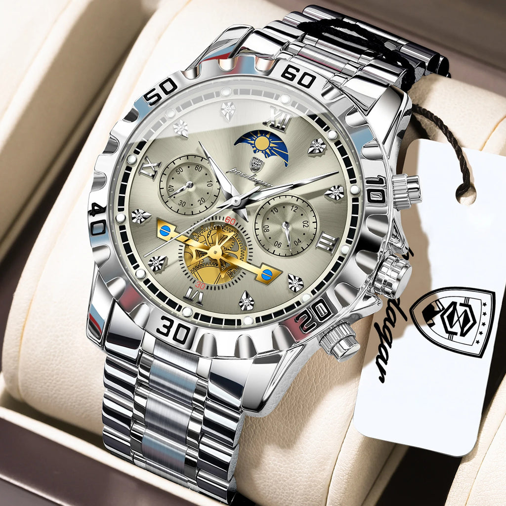 Poedagar 634 Men's Watch Luxury High Quality Stainless Steel Quartz Watch Waterproof Luminous Business Reloj Wristwatch for Men