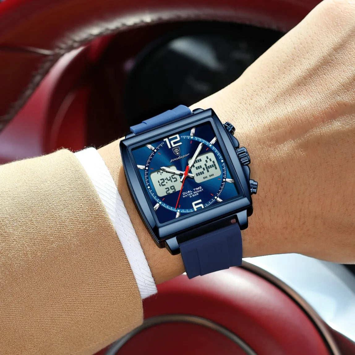 Watch for Men Luxury Poedagar E109 Dual Display Chronograph Quartz Watches Silicone Strap Montre Luminous Waterproof Men's Watch