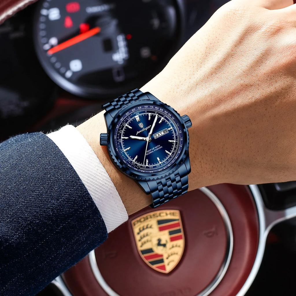 Watch for Men Luxury Poedagar 673 Business Stainless Steel Bracelet Quartz Watches Date Week Luminous Waterproof Watch for Men