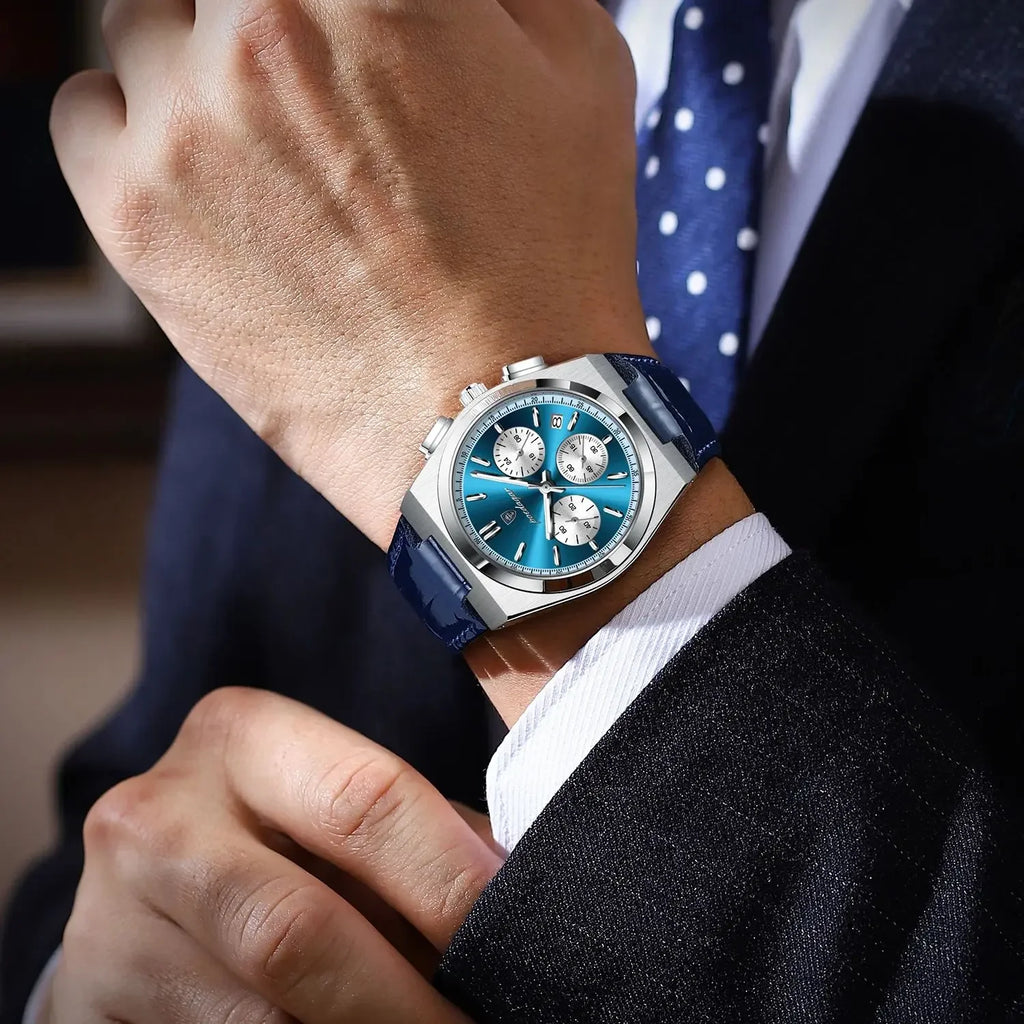 Poedagar 970 Luxury Men's Watches Leather Strap Waterproof Luminous Quartz Watch Montre Homme Casual Chronograph Watch for Men
