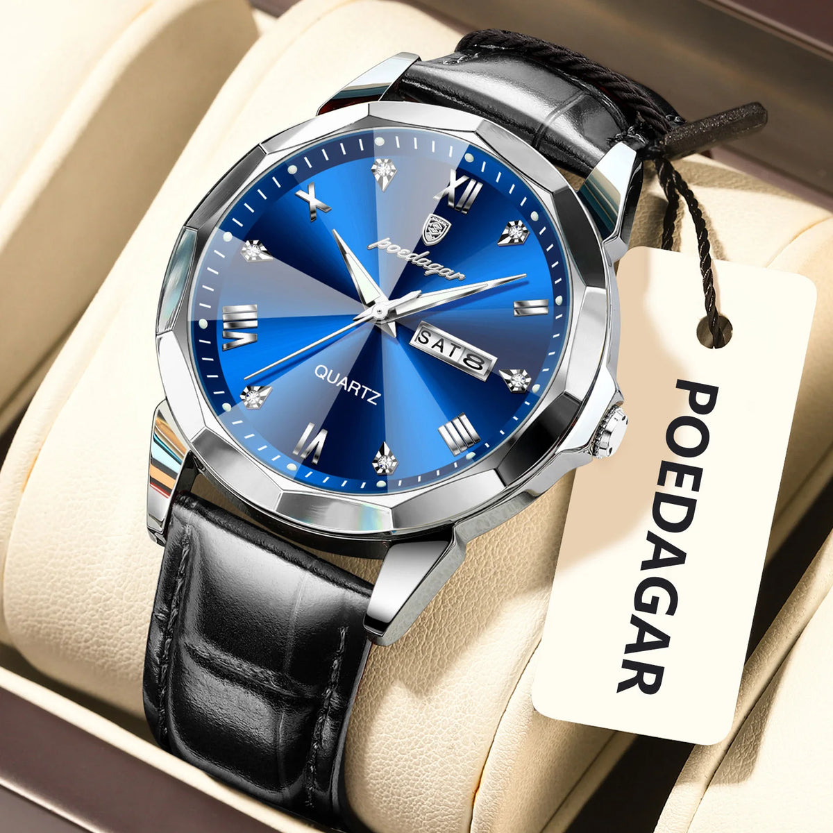 Poedagar 810 Luxury Mens Quartz Watch Waterproof Luminous Date Montre Business Lightweight Leather Strap Quartz Watches for Men
