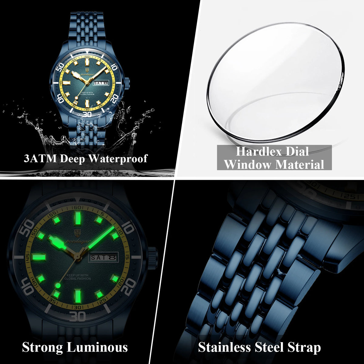 Poedagar 609 Men's Watch Stainless Steel Quartz Watches Montre Homme Date Luxury Fashion Waterproof Luminous Wristwatch for Men