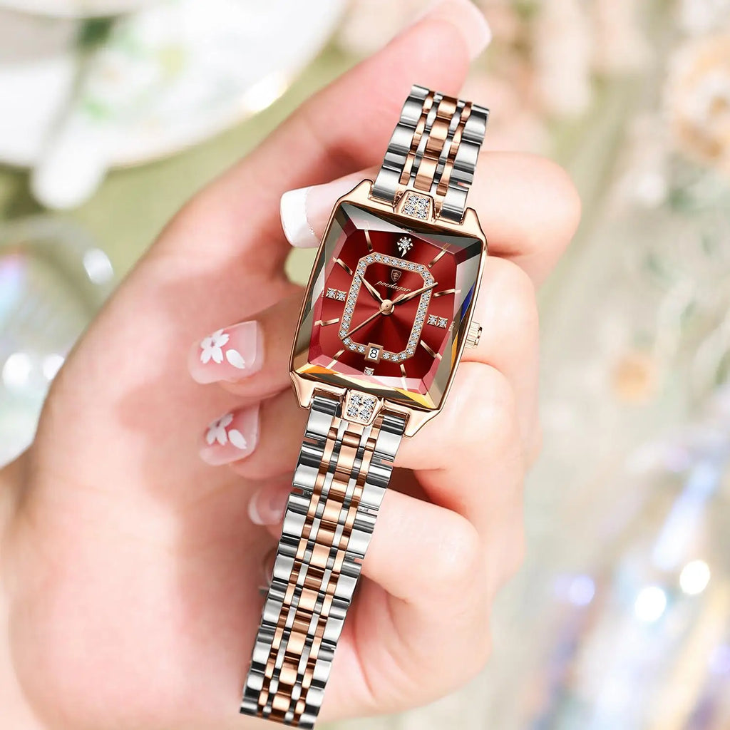 Poedagar Luxury Diamond Rectangle Ladies Watches Waterproof Luminous Stainless Steel Bracelet Quartz Watch for Women