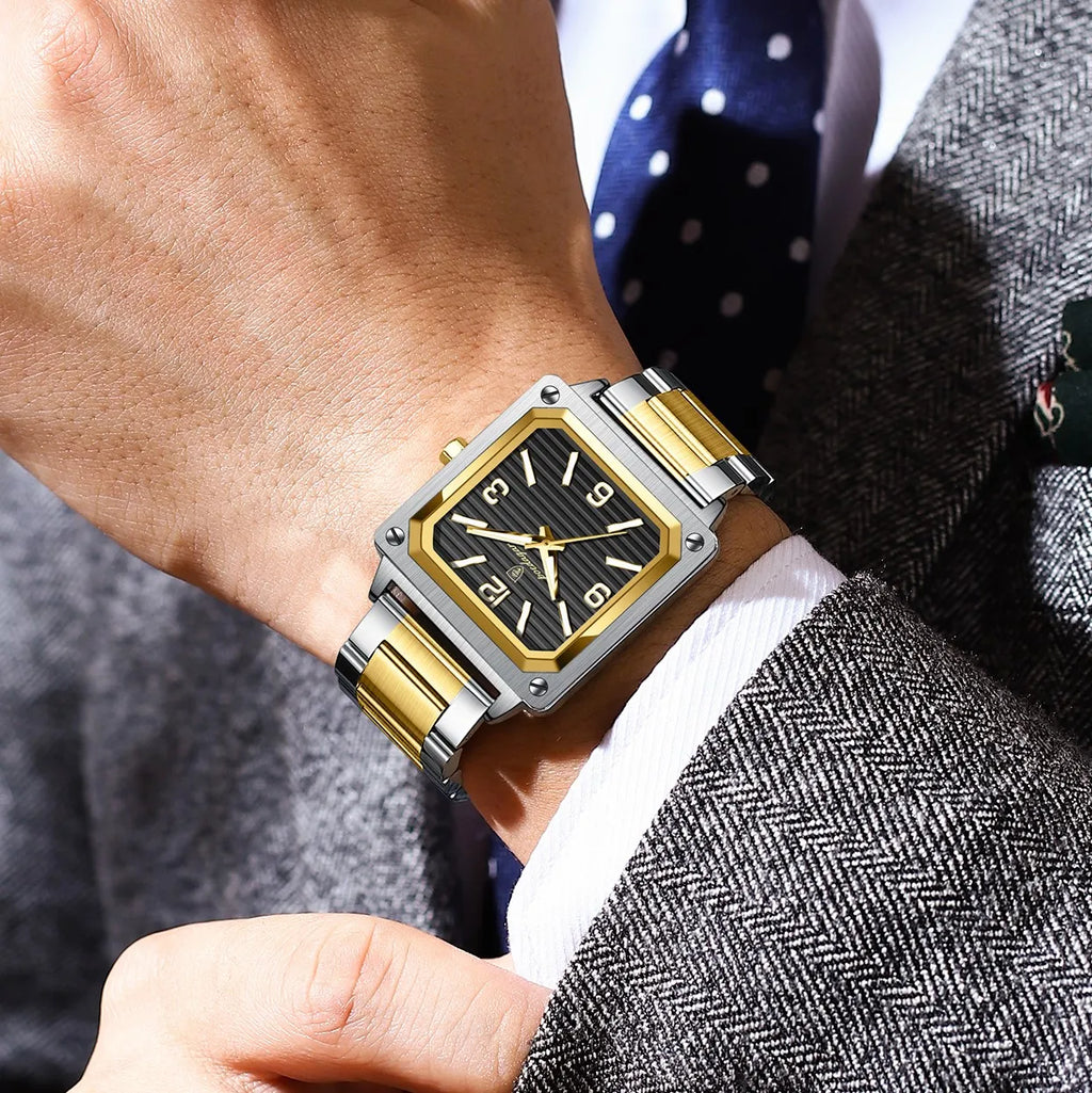 Poedagar 870 Luxury Men Watch Square Dial Reloj Waterproof Luminous Quartz Watches Stainless Steel Business Watch for Men Montre