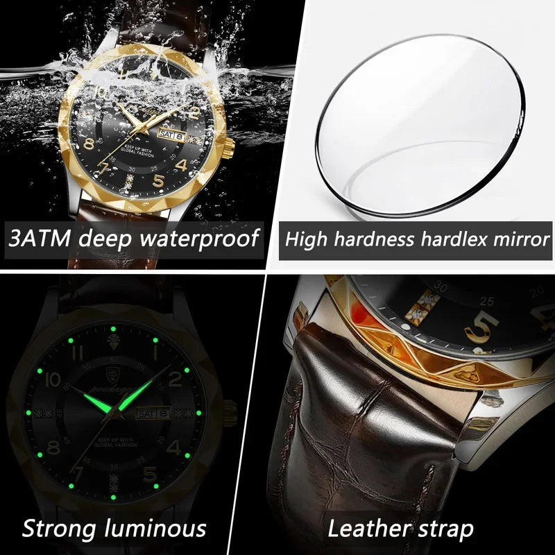 Poedagar 858 Men Quartz Watches Factory Wholesale Luxury Leather Men's Watch Waterproof Luminous Watches for Men