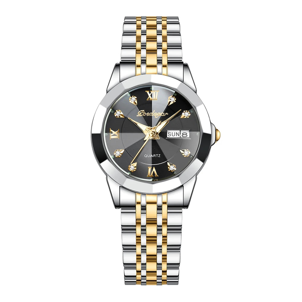 Poedagar Watch Women Diamond Luxury Ladies Watch Stainless Steel Quartz Watches Waterproof Calendar Luminous for Womens Clock
