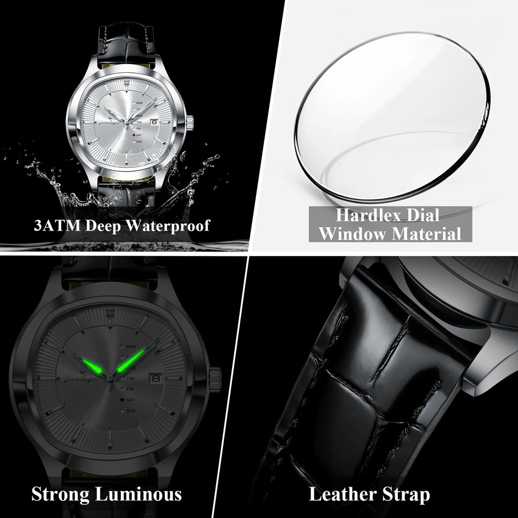 Poedagar 623 Luxury Men's Watch Business Date Dial Leather Strap Quartz Watches Waterproof Luminous Calendar Wristwatch for Men