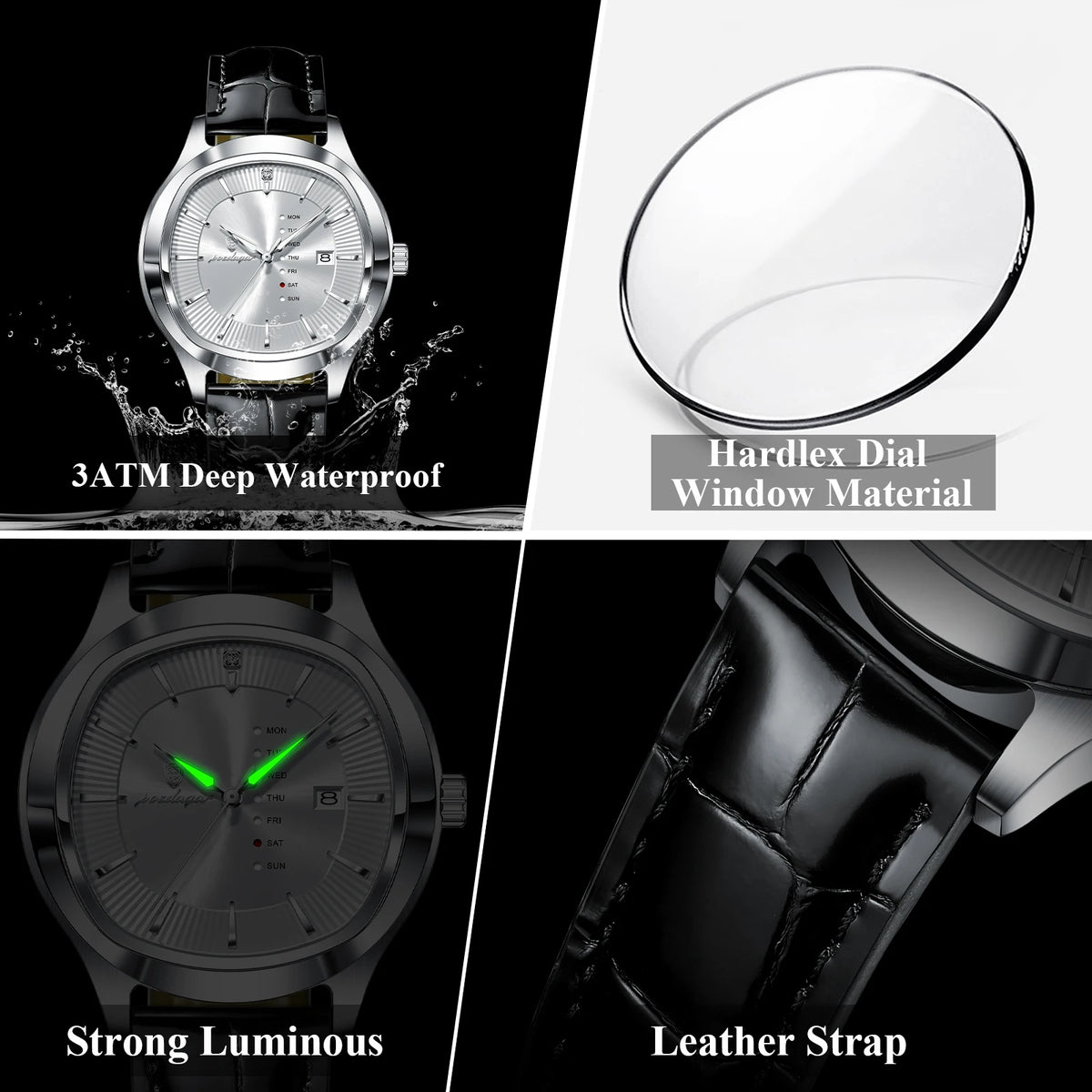 Poedagar 623 Luxury Men's Watch Business Date Dial Leather Strap Quartz Watches Waterproof Luminous Calendar Wristwatch for Men