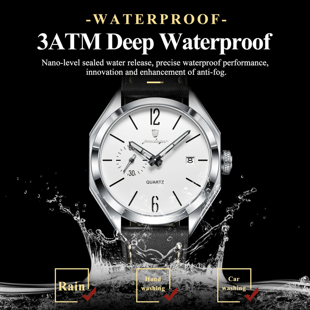 Poedagar 689 Vintage Style Men's Dress Watch,Seconds Dial & Date, Waterproof & Luminous, Luxury Business Gift Quartz