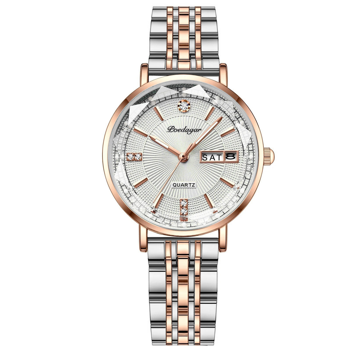 Poedagar Strap Wristwatch Luxury Diamond Stainless Steel Quartz Watches Waterproof Calendar Ladies Watch Clock for Women