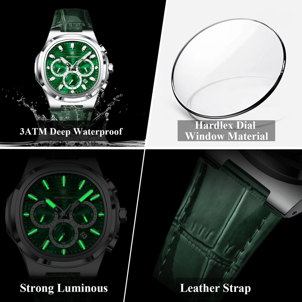 Poedagar 834 Luxury Quartz Watch for Men Leather Strap Waterproof Chronograph Wrist Watch Wholesale