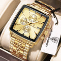 Poedagar 866 Luxury Men Watch All Gold Tone Square Chronograph Stainless Steel Luminous Waterproof Business Montre Wristwatch