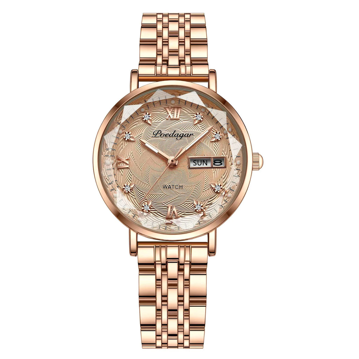 Poedagar Elegant Luxury Women Quartz Watches Waterproof Calendar Ladies Watch Rose Gold Stainless Steel Watch for Womens C