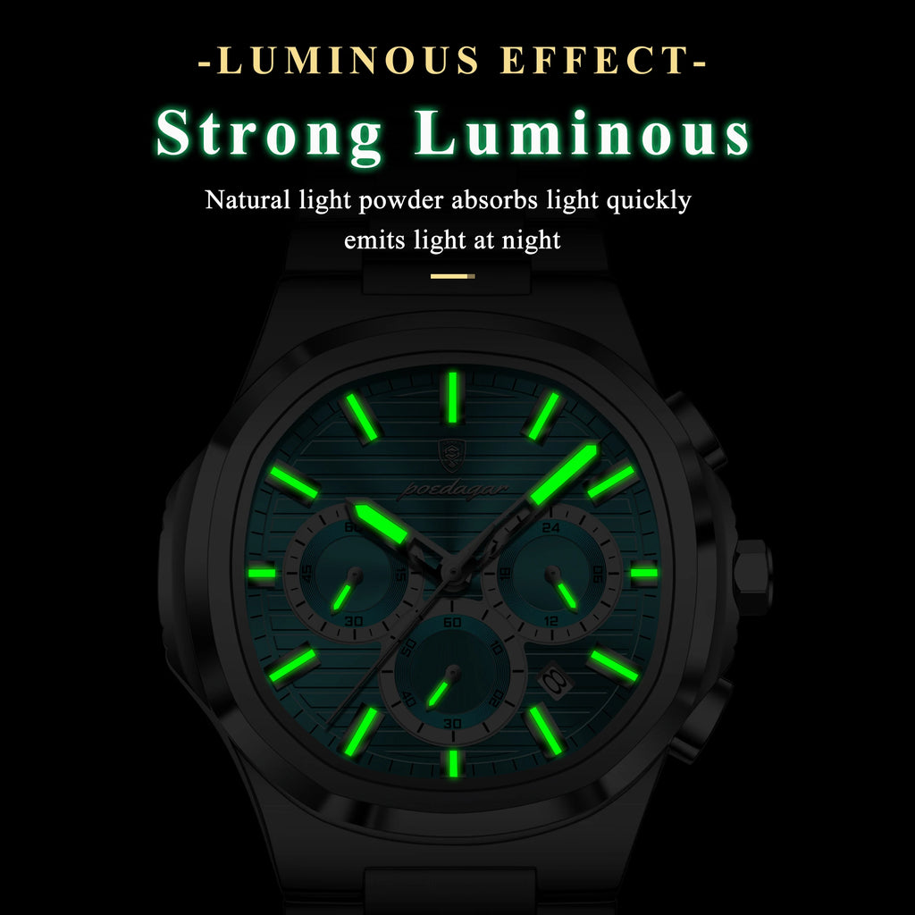 Poedagar 834 Stainless Steel Waterproof Luminous Men Quartz Watch Business Chronograph Watch for Men
