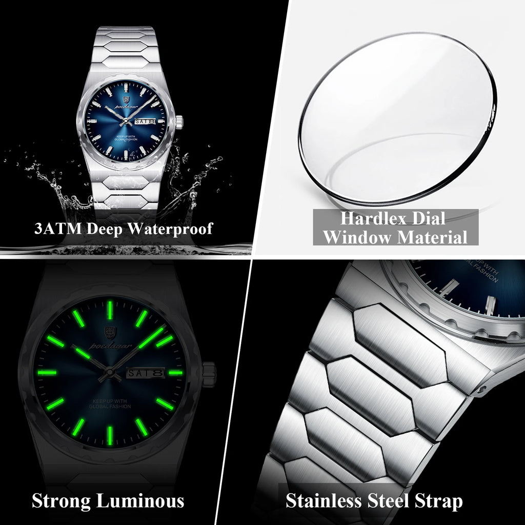 Poedagar 847 Luxury Men's Watch Stainless Steel Bracelet Quartz Watches Business Montre Reloj Date Waterproof Wristwatch for Men