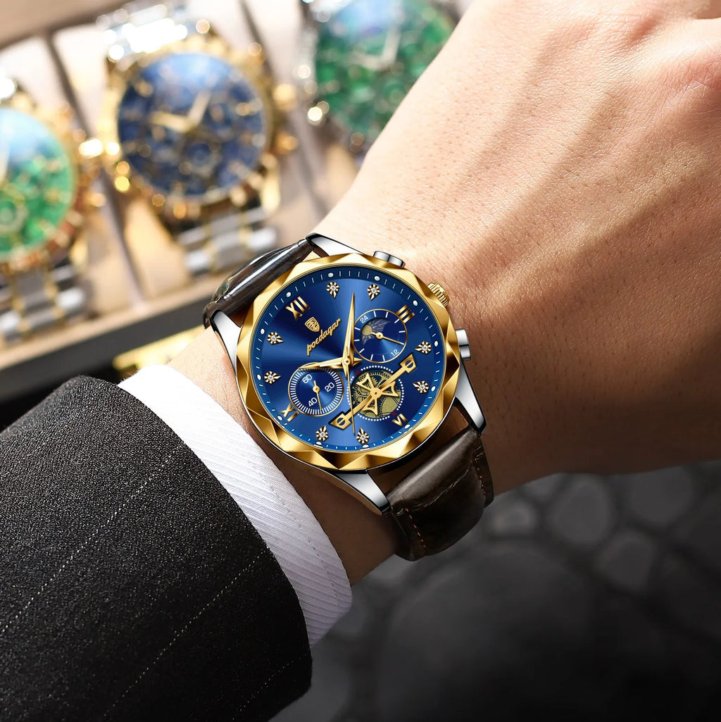 Poedagar Luxury Watch for Men Sports Leather Men's Watches Waterproof Luminous Chronograph Men Quartz Watches