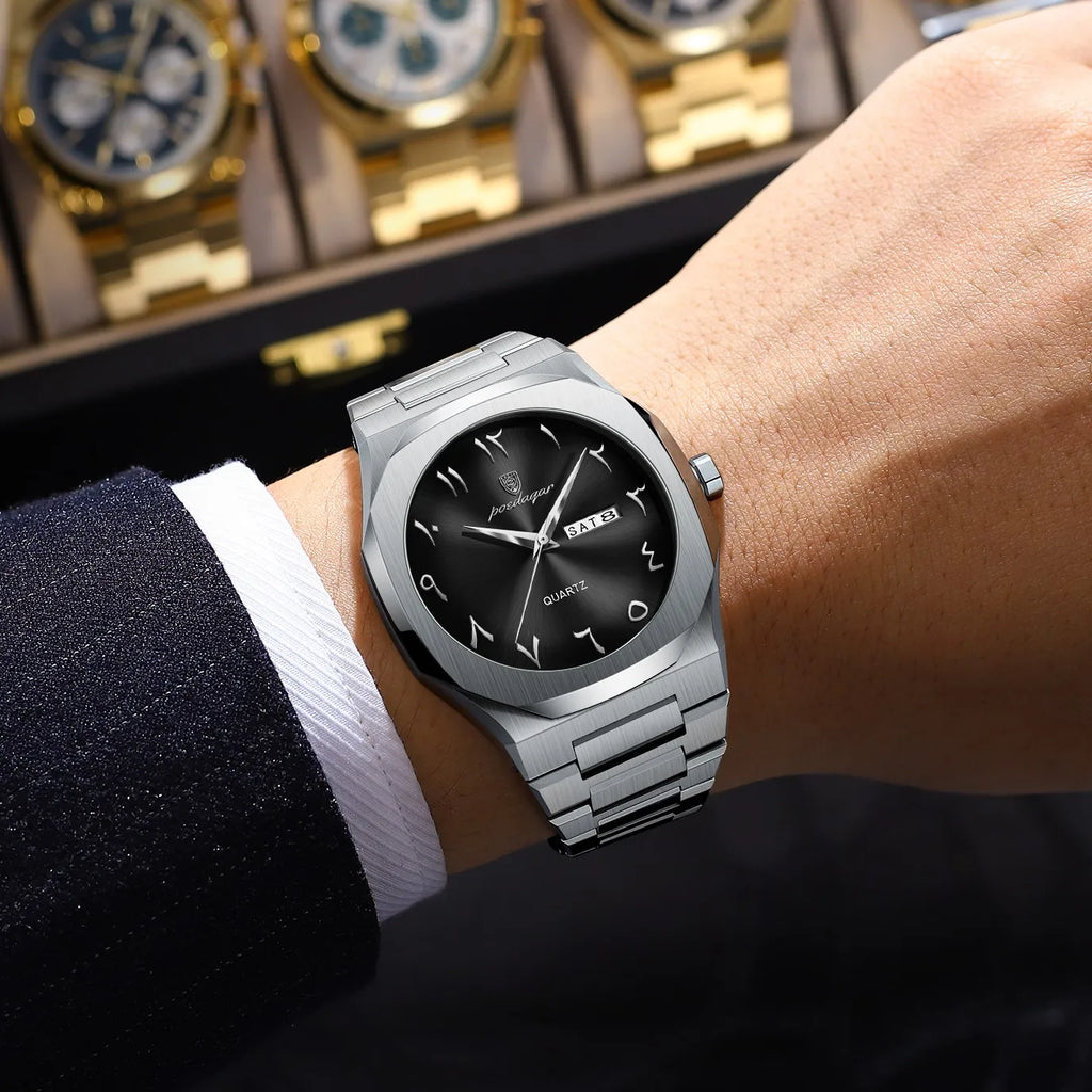 Poedagar 830 Classic Men's Watch Luxury Arabic Dial Waterproof Stainless Steel Wholesale Quartz Watches for Men Ready to Ship