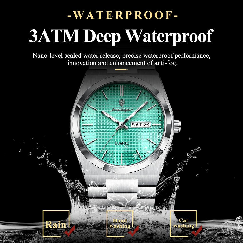 Poedagar 821 Luxury Men Watch Grid Dial Date Day Quartz Watches Stainless Steel Reloj Hombre Waterproof Luminous Watch for Men