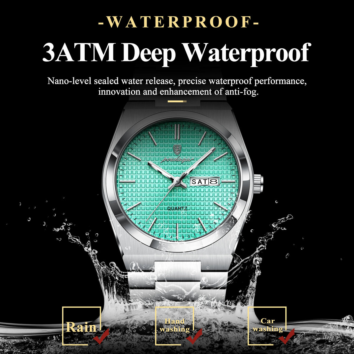 Poedagar 821 Luxury Men Watch Grid Dial Date Day Quartz Watches Stainless Steel Reloj Hombre Waterproof Luminous Watch for Men