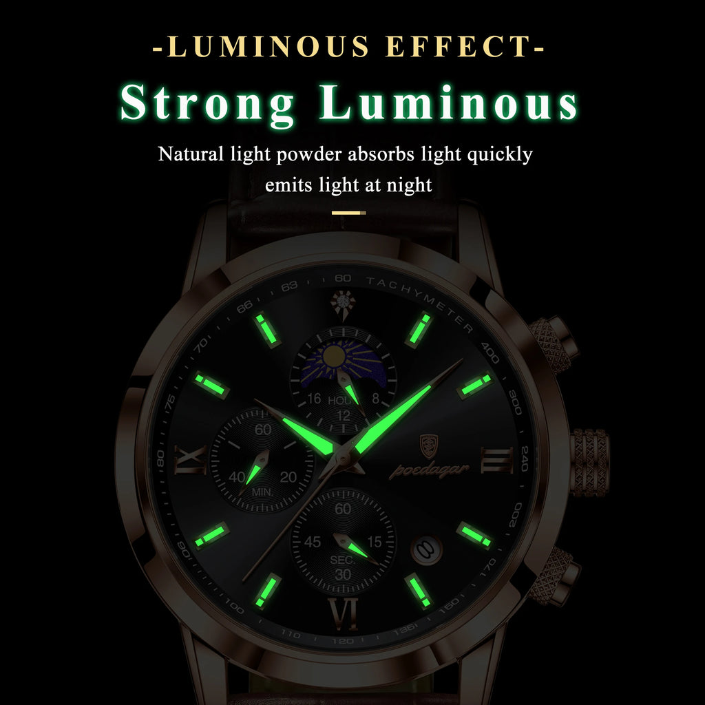 Poedagar Wholesale Business Luxury Leather Montre Waterproof Luminous Date Reloj Chronograph Quartz Men's Watch