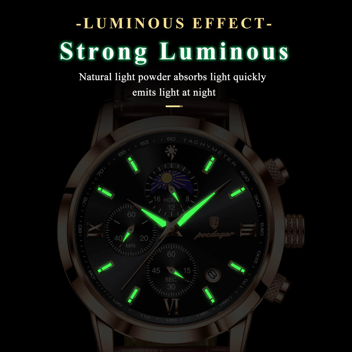 Poedagar Wholesale Business Luxury Leather Montre Waterproof Luminous Date Reloj Chronograph Quartz Men's Watch