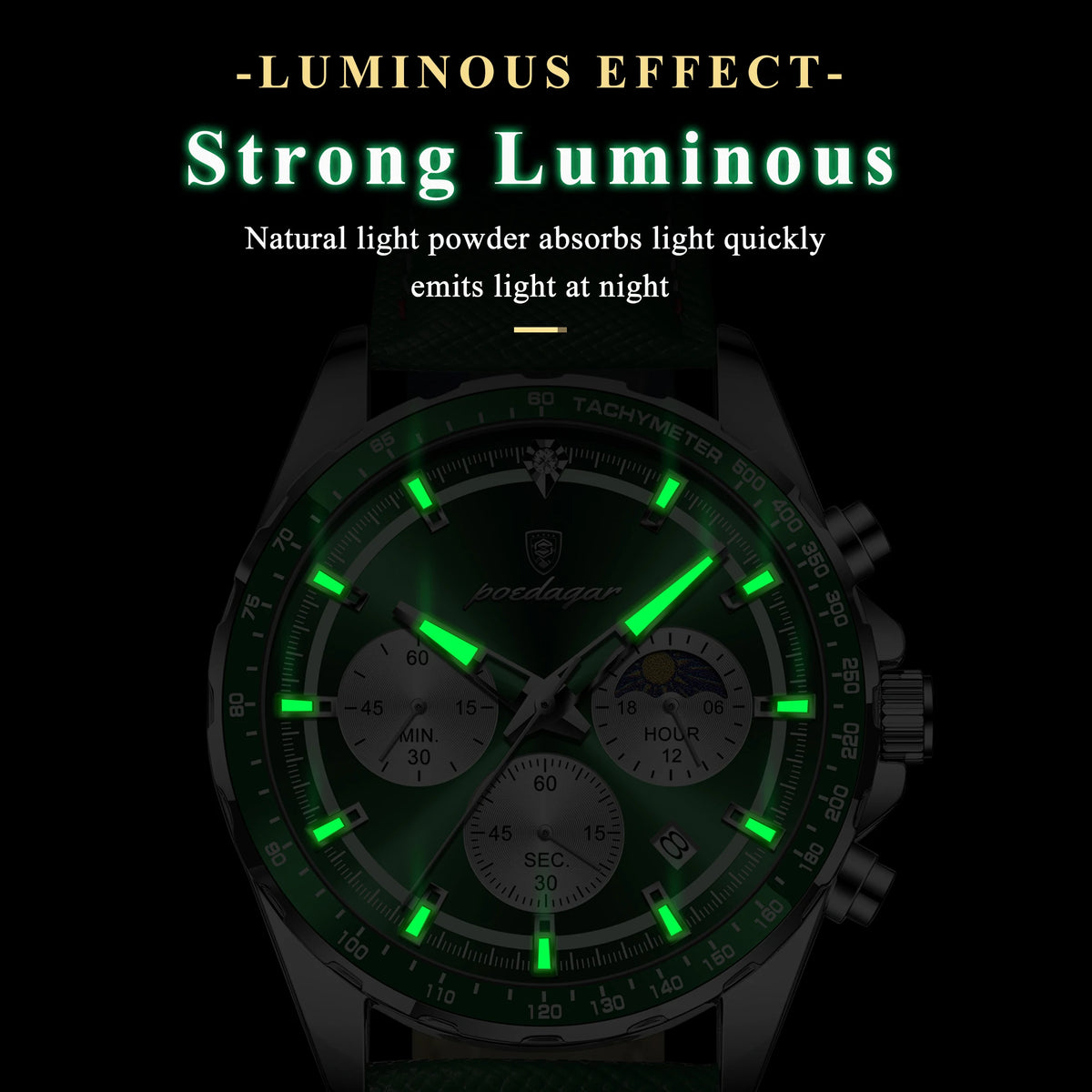 Poedagar 879 Men's Watch Luxury Genuine Leather Strap Chronograph Quartz Watches Montre Luminous Waterproof Sport Watch for Men