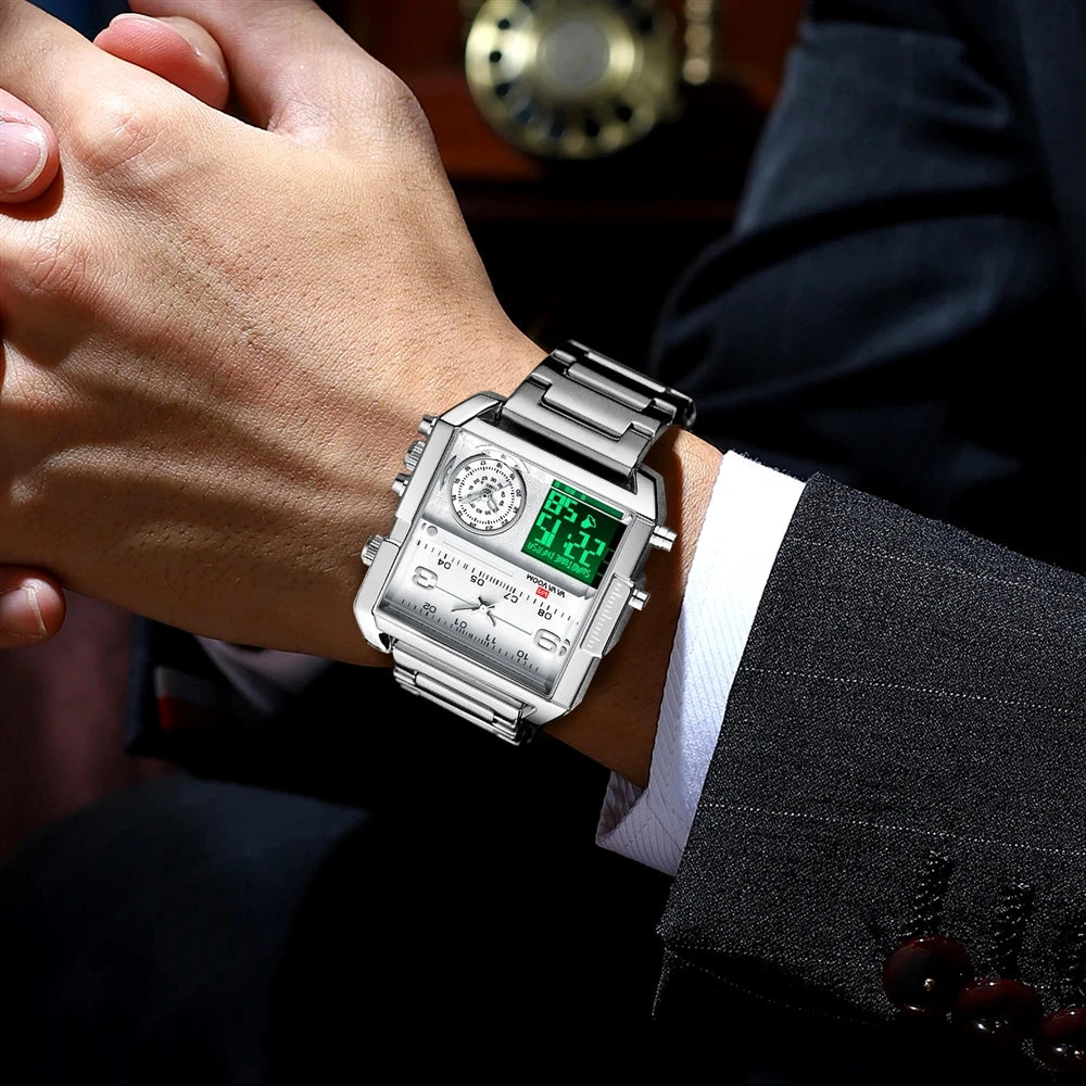 Va Va Voom Multi-Functional Square Dual Display Wristwatch