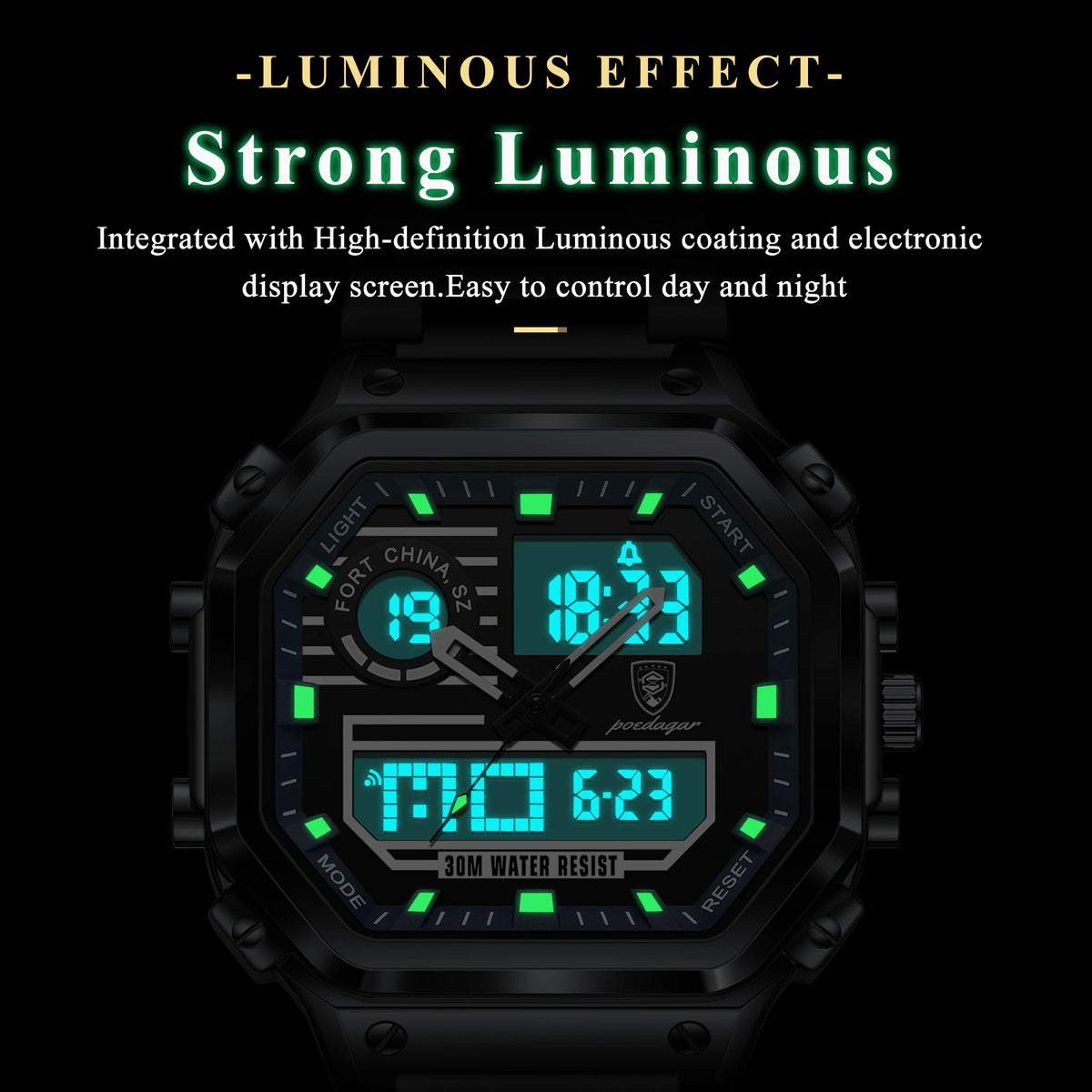 Poedagar Men's Multi-function Electronic Quartz Watch Dual Display LED Night Light Waterproof Watch for Men