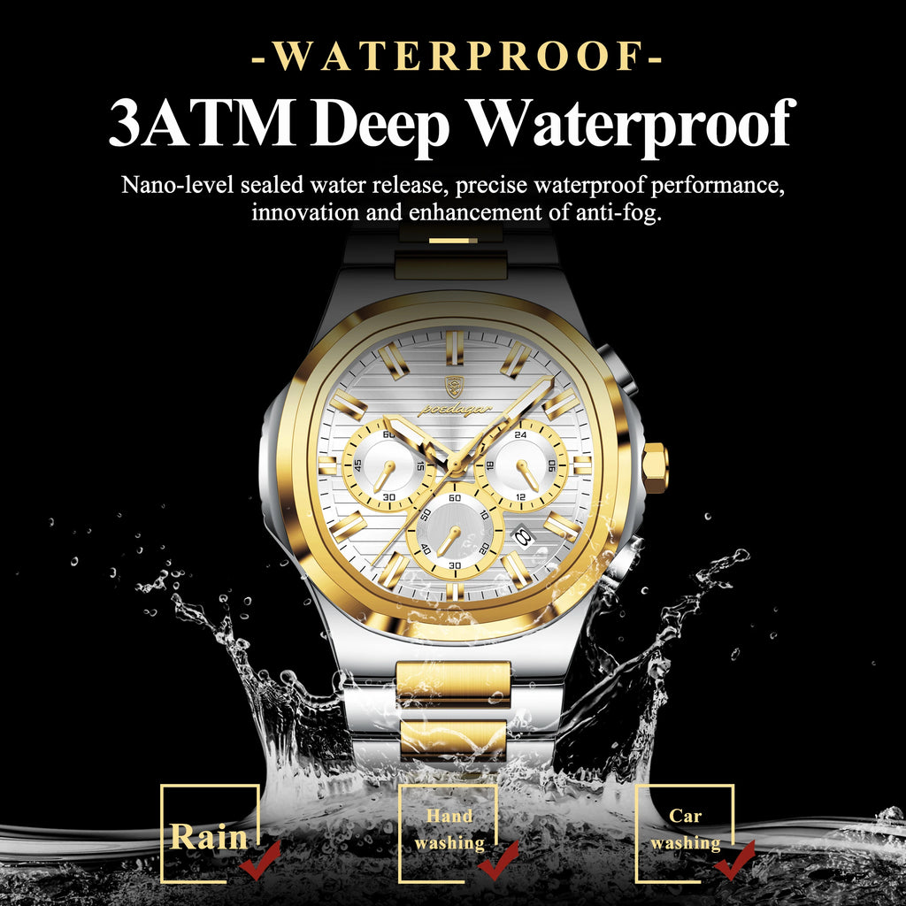 Poedagar 834 Luxury Men Watch Two-Tone Chronograph Quartz Wristwatch Business Sport Luminous Waterproof Original Men's Watch