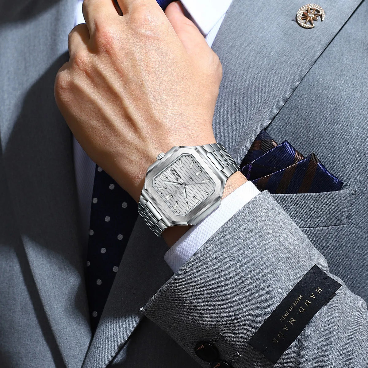 Poedagar 672 Men's Watch Luxury Business Stainless Steel Quartz Wristwatch Square Case Waterproof Luminous DateWatch for Men