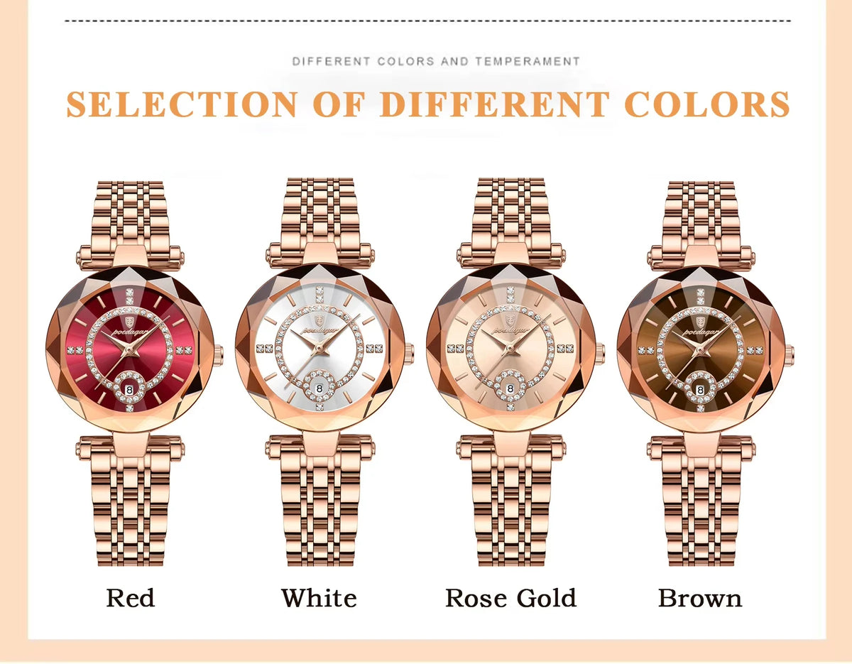 POEDAGAR 726 Womens Luxury Fashion 3ATM Ladies Watch Stainless Steel Luminous Quartz Watchces
