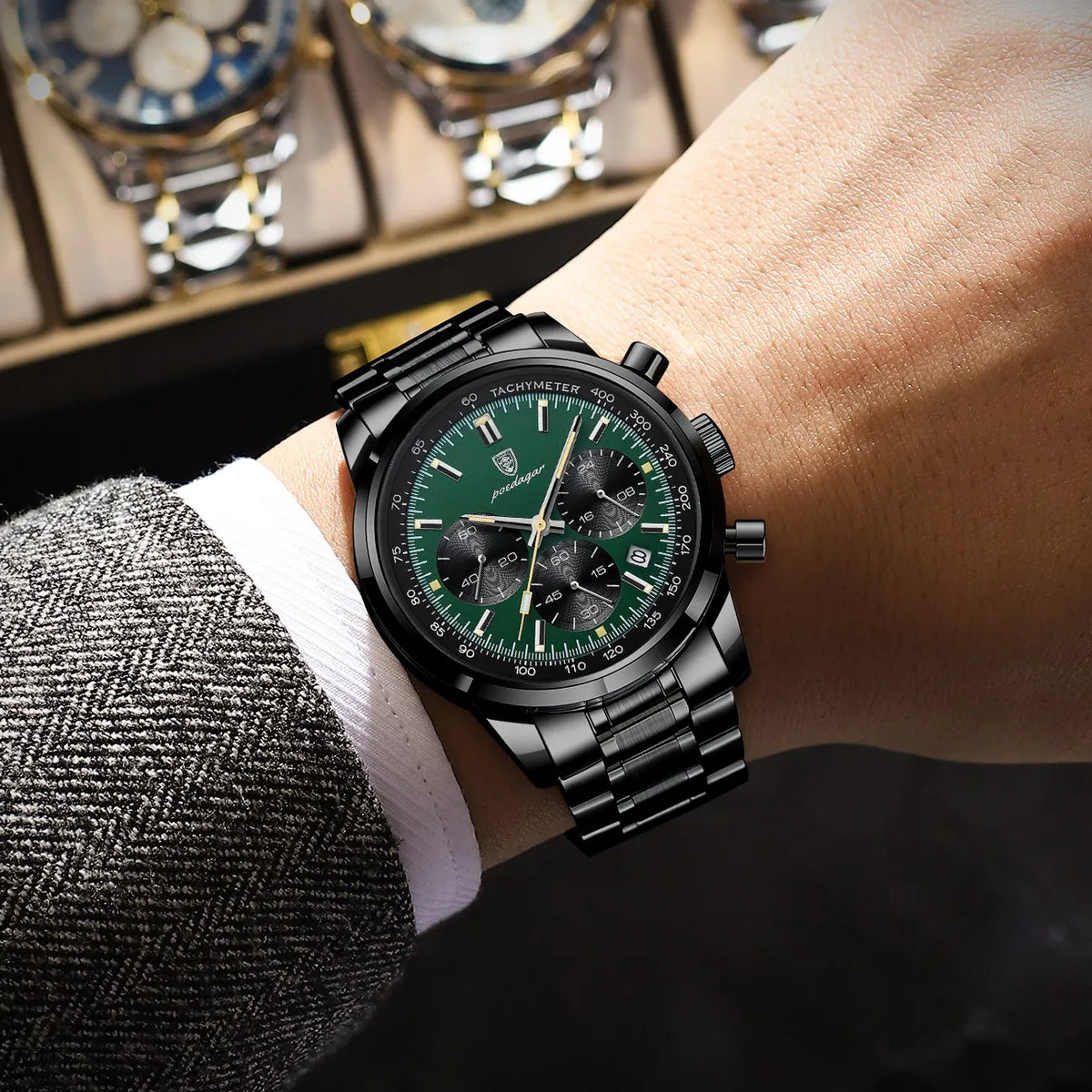 Poedagar 921 Luxury Men's Sports Watch Stainless Steel Wristwatch Montre Waterproof Luminous Chronograph Quartz Watches for Men