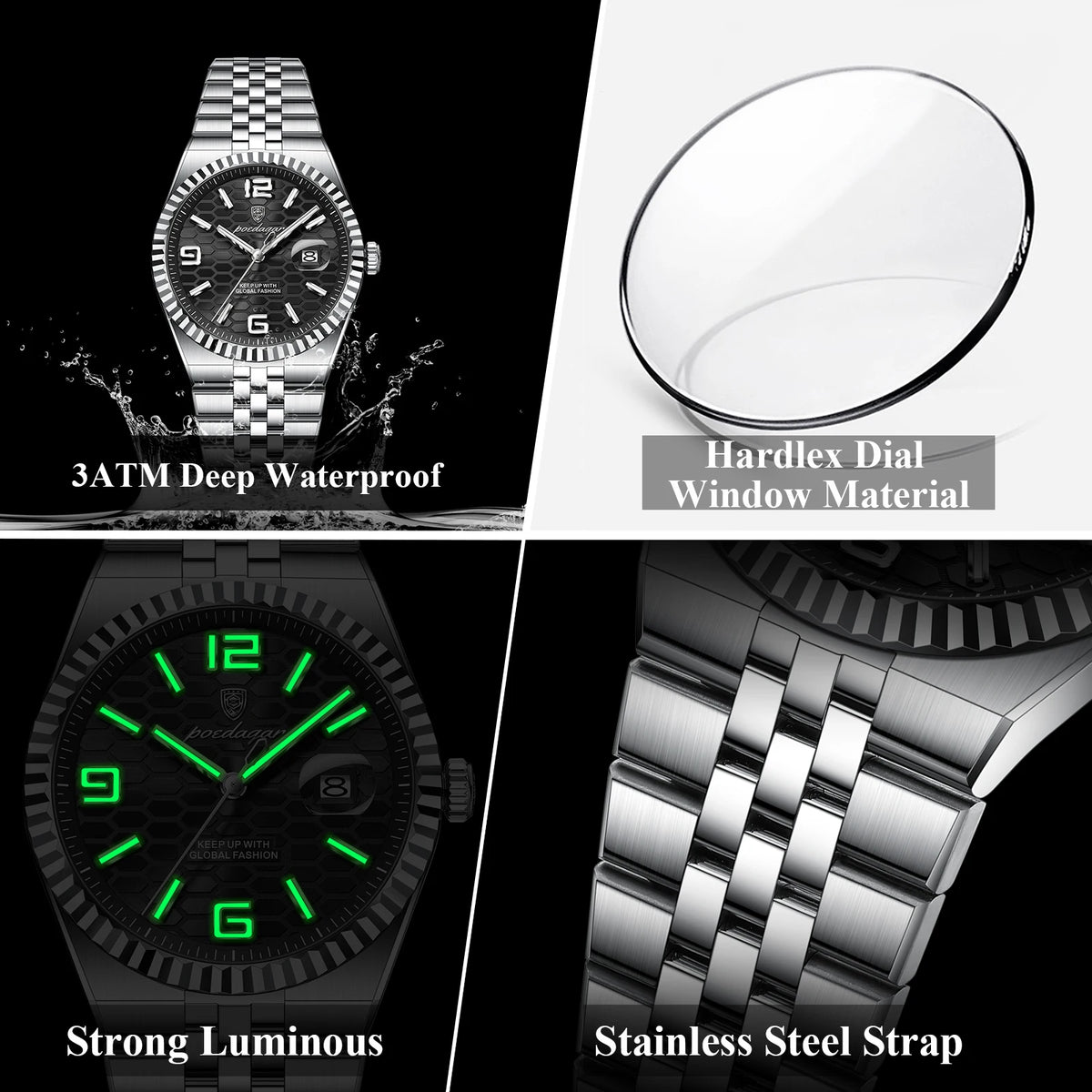 Poedagar 839 Luxury Men Watch Classic Honeycomb Dial Quartz Luminous Date 3ATM Waterproof Wristwatch Wholesale Ready to Ship