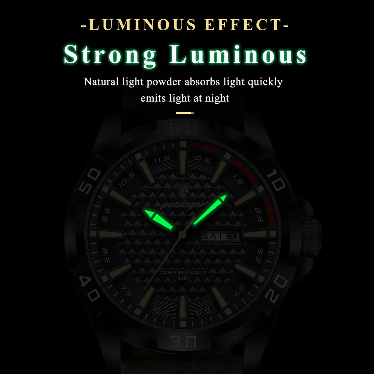 Poedagar Luxury Waterproof Luminous Sport Leather Quartz Watch for Men