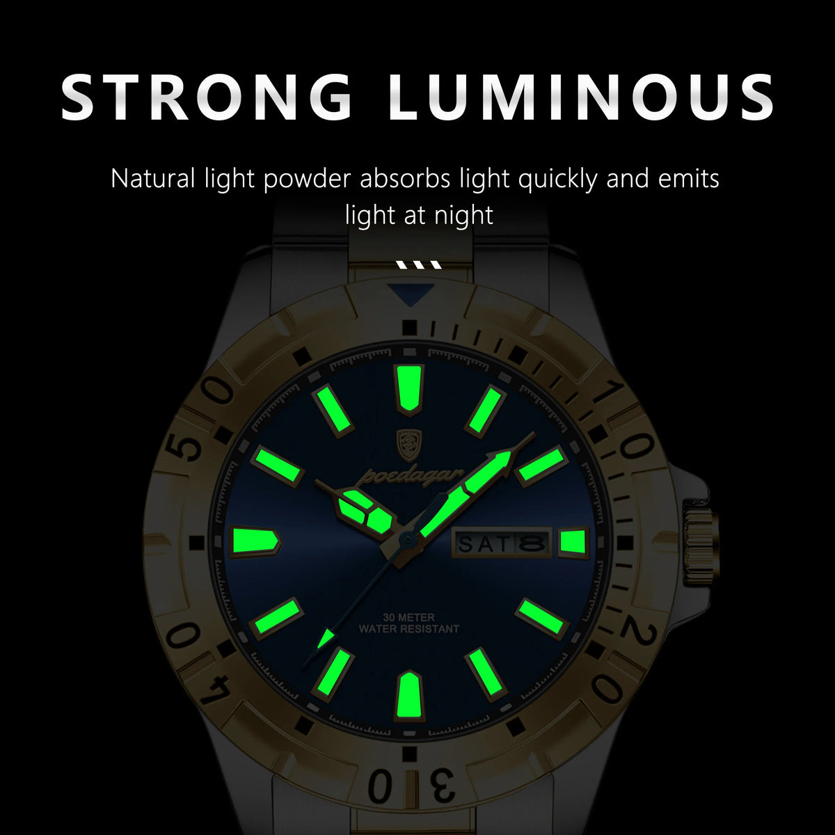 Poedagar 959 Men's Quartz Watch Two-Tone Stainless Steel Business Wristwatch Herrenuhr Waterproof Luminous Date Watch for Men