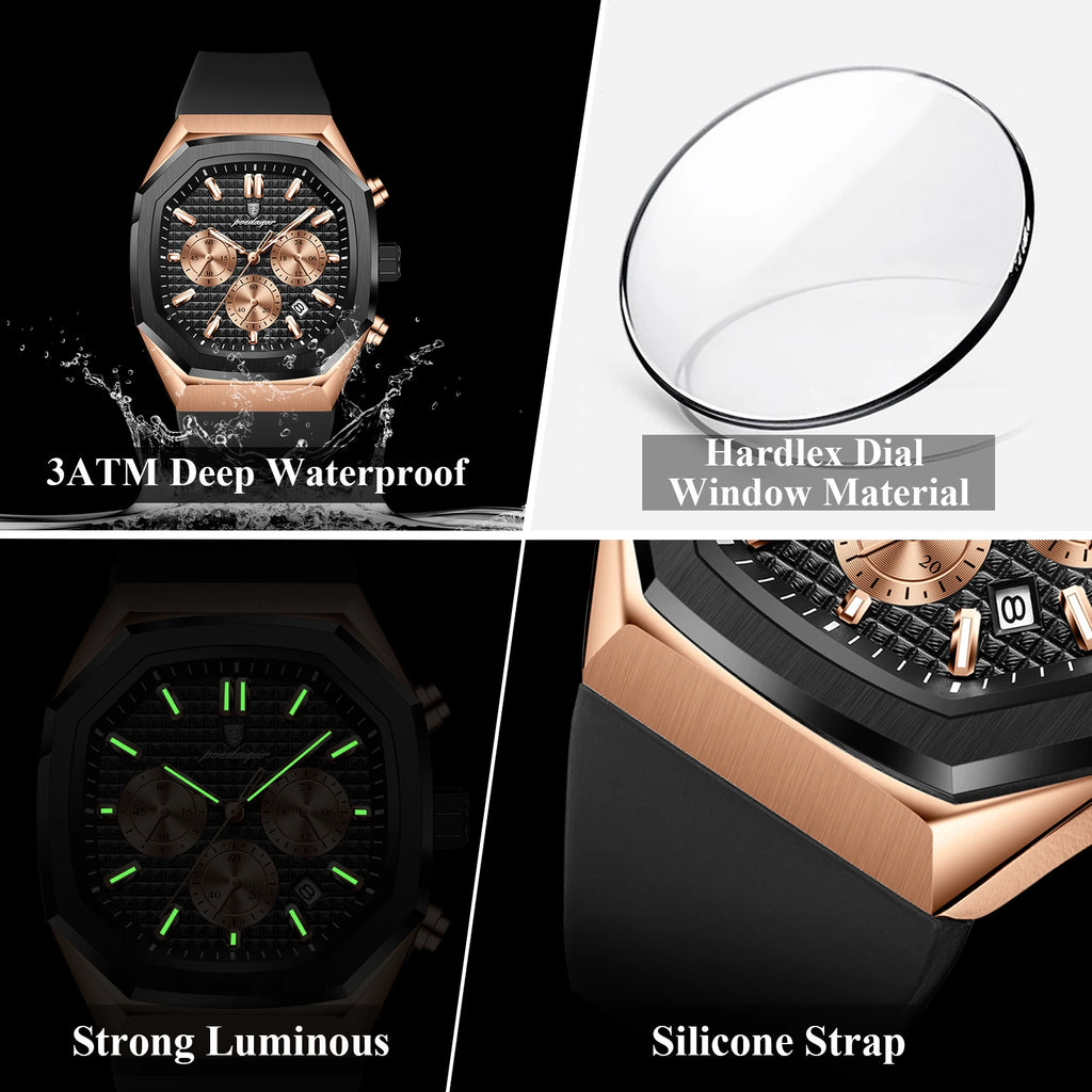 Poedagar 893 Men's Chronograph Watch Luxury Silicone Strap Watch Montre Waterproof Luminous Sports Quartz Wristwatch for Men