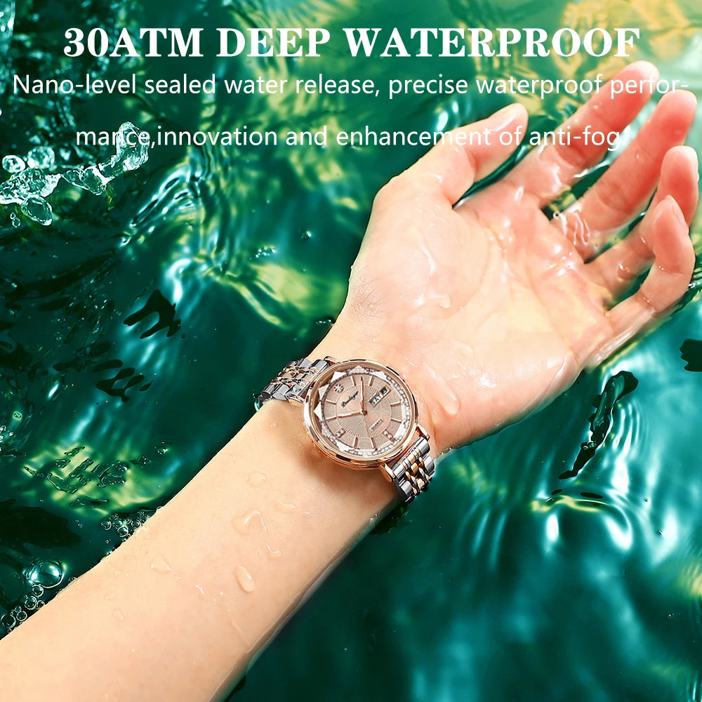Poedagar Strap Wristwatch Luxury Diamond Stainless Steel Quartz Watches Waterproof Calendar Ladies Watch Clock for Women